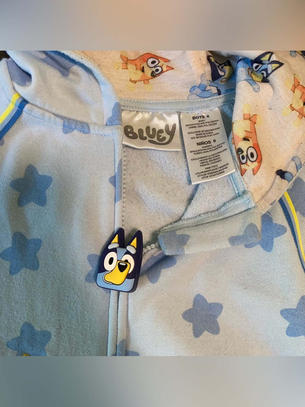 Nickelodeon PAW Patrol & Bluey Unisex Hoodie Size 6 Full Zip with Charm Zippe